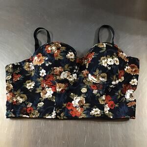Lydia USA Retro Pin-Up  Dark Romantic Floral Grunge Cropped Bustier Top Large